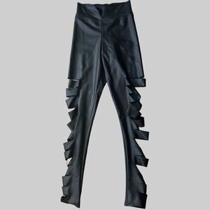 Jazzamatazz Faux Leather Cut Out Dance Costumes Leggings